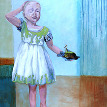 Albinomeisje met dode vogel