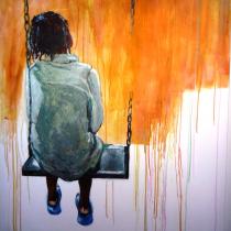 Op de schommel - 120 x 100 cm (verkocht)